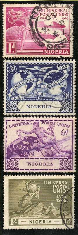 NIGERIA 1949 UPU CENT SET OF 4 FINE - VERY FINE USED. SG 64-67. CAT 9 POUNDS. (2018)