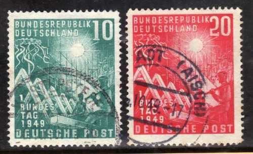 GERMANY 1949 OPENING OF WEST GERMAN PARLIAMENT BONN SET OF 2 VFU. SG 1033-34. CV 57 POUNDS.