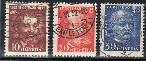 SWITZERLAND 1932 50TH ANNIV OF ST GOTTHARD RAILWAY SET OF 3 FINE USED. SG 347-49. CAT 4,65 POUNDS.