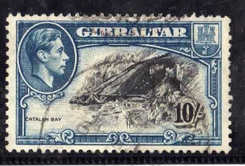GIBRALTAR 1938 DEFIN 10/- PERF 13 FINE USED. SG 130a. CAT 25 POUNDS. (2018)