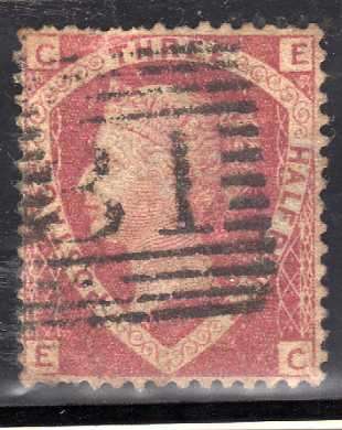 GREAT BRITAIN 1870 1,5d ROSE RED FINE USED PLATE 1. SG 51. CAT 110 POUNDS. (2018)
