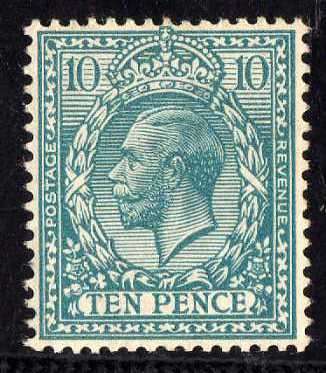 GREAT BRITAIN 1912-24 KGV DEFIN 10d TURQUOISE-BLUE LMM. SG 394. CAT 22 POUNDS.