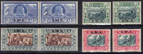 SOUTH WEST AFRICA 1938 VOORTREKKER MEMORIAL FUND SET OF 4 PAIRS MM. (1/2d & 1d SINGLES) SACC 132-35