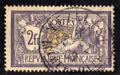 FRANCE 1900 DEFIN 2FR LILAC AND BUFF VERY FINE USED BUT MINOR THIN. SG 307. CAT 100 POUNDS.