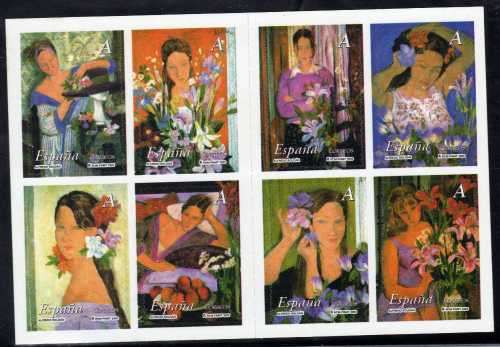 SPAIN 2003 PAINTINGS OF WOMAN & FLOWERS SET OF 8 SELF ADHESIVE UMM SG 3975-82. CAT 4,40 POUNDS(2013)