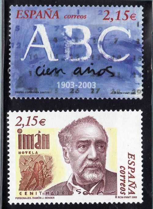 SPAIN 2003 2 ISSUES UMM (1) CENT ABC NEWSPAPER (2) RAMON SENDER COMMEMORATION. CAT 9 POUNDS (2013)