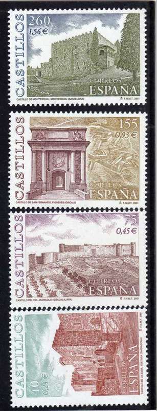 SPAIN 2001 CASTLES SET OF 4 UMM. SG 3719-22. CAT 6,95 POUNDS (2013)