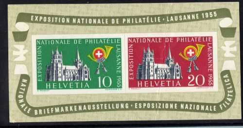 SWITZERLAND 1955 NATIONAL PHILATELIC EXHIBITION LAUSANNE MINI SHEET. SG MS 561a. CAT 130 GBP. (2013)