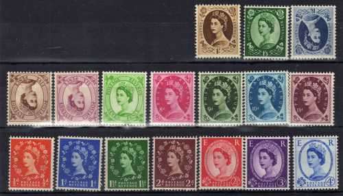 GREAT BRITAIN 1952-54 DEFIN SET OF 17 LMM & UMM. W/M TUDOR CROWN. SG 515-531. CAT 100 GBP. (2018)