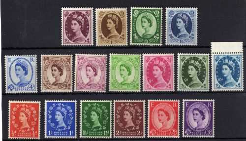 GREAT BRITAIN 1952-54 DEFIN SET OF 17 LMM & UMM. W/M TUDOR CROWN. SG 515-531. CAT 100 GBP. (2018)
