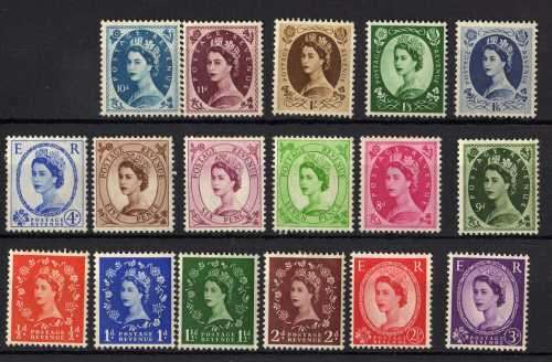 GREAT BRITAIN 1952-54 DEFIN SET OF 17 LMM. W/M TUDOR CROWN. SG 515-531. CAT 100 GBP. (2018)