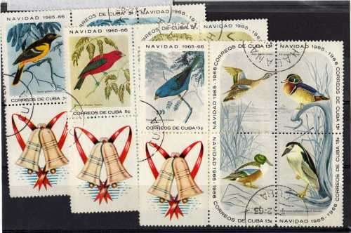 CUBA 1965 CHRISTMAS "BIRDS" 3 SHEETLETS OF 5 STAMPS EACH VFU. CAT 41,75 POUNDS. (2013)