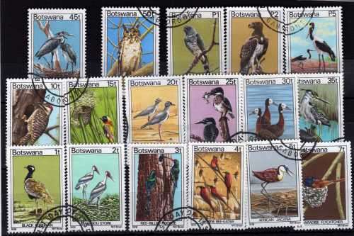BOTSWANA 1978 BIRD DEFIN SET OF 17 VFU. SG 411-427. CAT 48 POUNDS. (2014)