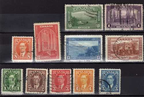 CANADA 1937-38 DEFIN SET OF 11 FINE USED. SG 357-367. CAT 40 POUNDS. (2018)
