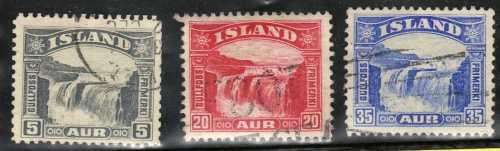 ICELAND 1931 WATERFALL DEFIN PART SET OF 3 VERY FINE USED. SG 195-197. CAT 9 POUNDS. (2013)
