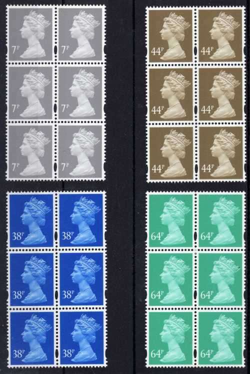 GREAT BRITAIN 20/4/1999 4 ADDITIONAL MACHIN DEFIN WITH ELLIPTICAL PERF HOLES IN BLOCKS OF 6 UMM.
