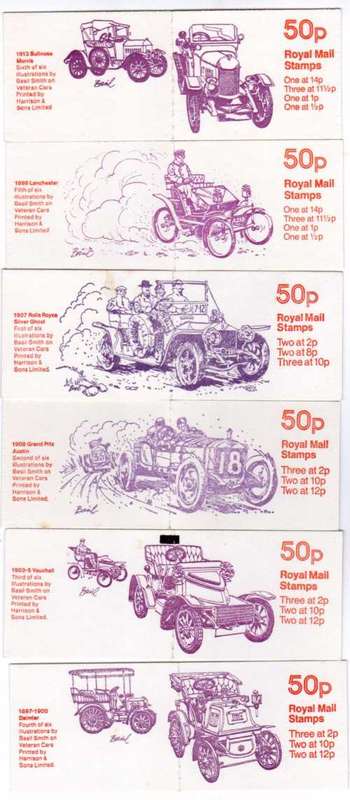 GREAT BRITAIN 1979-81 VETERAN CARS 50p BOOKLETS UMM. SG FB10-15. CAT 9,15 GBP. (2018)