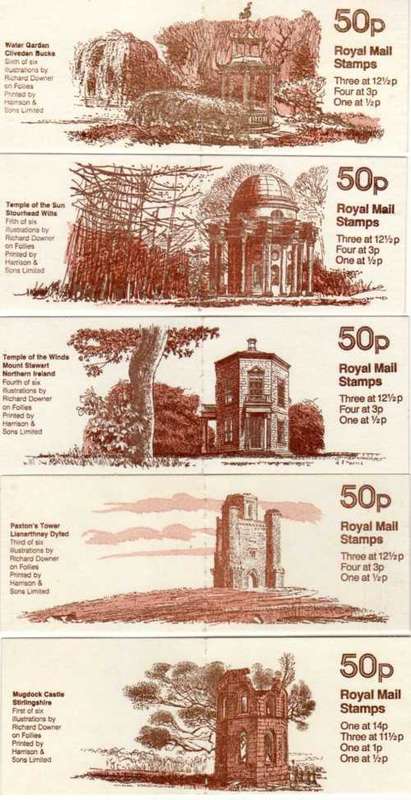 GREAT BRITAIN 1981 FOLLIES SERIES 50p BOOKLETS x 5 UMM. SG FB16, 19-22. CAT 7,75 GBP. (2018)