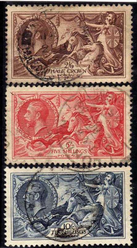 GREAT BRITAIN 1934 RE-ENGRAVED SEA HORSES SET OF 3 VERY FINE USED. SG 450-452. CAT 190 POUNDS (2018)