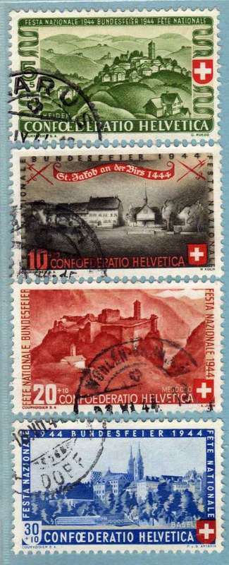 SWITZERLAND 1944 NATIONAL FETE AND RED CROSS FUND SET OF 4 VFU. SG 437-440. CAT 31 GBP. (2013)