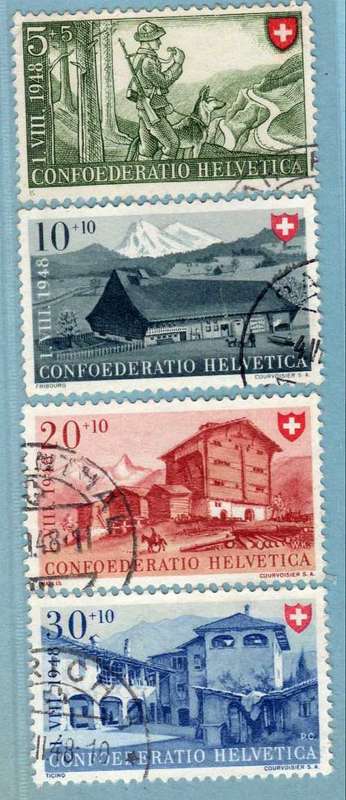 SWITZERLAND 1948 NATIONAL FETE AND ANTI TB FUND SET OF 4 VFU. SG 495-98. CAT 16 GBP. (2013)