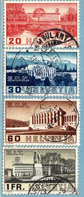 SWITZERLAND 1938 LEAGUE OF NATIONS SET OF 4 VFU. SG 382-85. CAT 30,50 GBP. (2013)