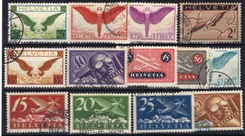 SWITZERLAND 1923 AIR SET OF 13 VERY FINE USED. SG 316-328a. CAT 505 POUNDS. (2013)