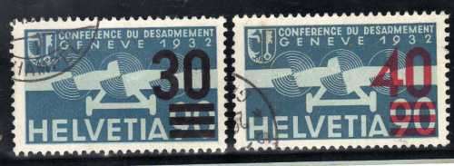 SWITZERLAND 1935 AIR SURCHARGE 2 STAMPS VERY FINE USED. SG 361 & 363. CAT 50 POUNDS. (2013)