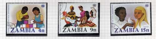 ZAMBIA 1977 DECADE FOR ACTION TO COMBAT RACISM SET OF 3 VFU. SG 268-270. CAT 1,10 POUNDS. (2014)
