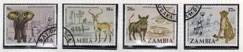 ZAMBIA 1978 ANTI-POACHING CAMPAIGN SET OF 4 VFU. SG 275-278. CAT 3 POUNDS. (2014)