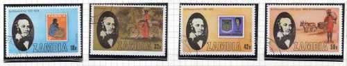 ZAMBIA 1979 DEATH CENTENARY OF SIR ROWLAND HILL SET OF 4 VFU. SG 296-299. CAT 2,40 POUNDS. (2014)
