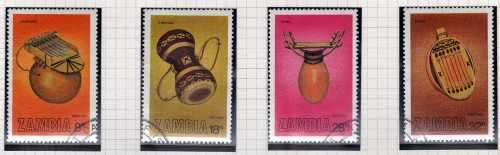ZAMBIA 1981 TRADITIONAL MUSICAL INSTRUMENTS SET OF 4 VFU. SG 356-9 CAT 3,50 POUNDS. (2014)