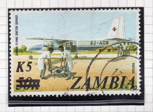 ZAMBIA 1985 FLYING-DOCTOR SERVICE SURCHARGE 5k ON 50n VFU. SG 424. CAT 3,50 POUNDS. (2014)