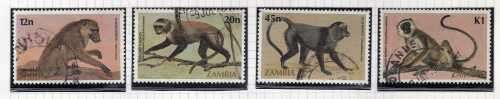 ZAMBIA 1985 PRIMATES OF ZAMBIA SET OF 4 VFU. SG 425-428. CAT 5,75 POUNDS. (2014)