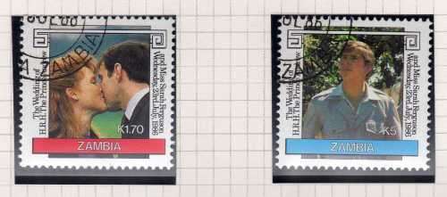 ZAMBIA 1986 ROYAL WEDDING SET OF 2 VFU. SG 458-9. CAT 1,75 POUNDS. (2014)