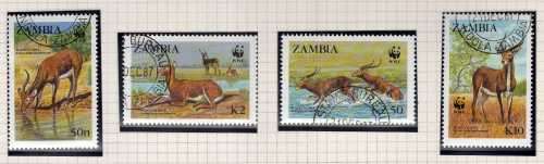 ZAMBIA 1987 BLACK LECHWE SET OF 4 VFU. SG 537-40. CAT 7,50 GBP. (2014)