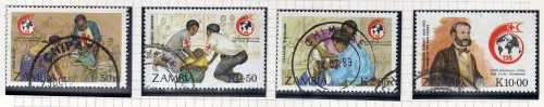 ZAMBIA 1988 125TH ANNIV OF INTERNATIONAL RED CROSS SET OF 4 VFU. SG 554-557. CAT 5 GBP. (2014)