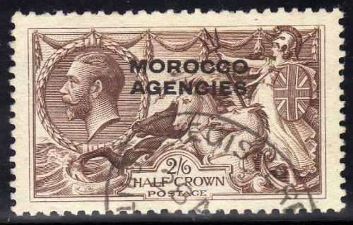 MOROCCO AGENCIES 1914-31 2/6d CHOCOLATE-BROWN SEAHORSE. SG 53. CAT 27 POUNDS. (2018)