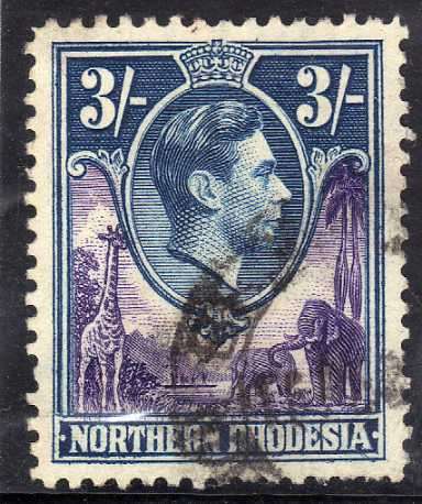 NORTHERN RHODESIA 1938 DEFIN 3/- VERY FINE USED. SACC 42. CAT R300. (2019-20)