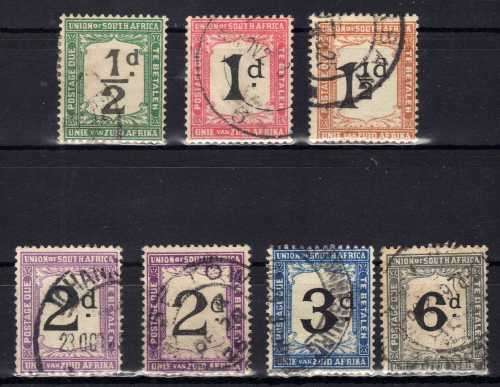 SOUTH AFRICA 1922-26 POSTAGE DUE SET OF 6 + 2d SHADE FINE USED. SACC 11-16. CAT R455.