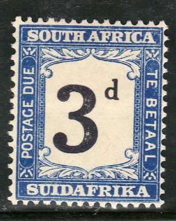 SOUTH AFRICA 1927-28 POSTAGE DUE 3d BLUE & BLUE PLATE PROOFS FINE MINT HORIZ PAIR WITH VAR. SCARCE.
