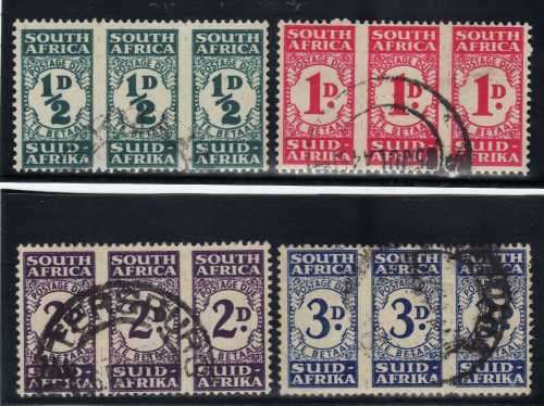 SOUTH AFRICA 1943-4 POSTAGE DUE SET OF 4 UNITS VFU. SACC 29-32. CAT R2690. (SACC 2019/20)