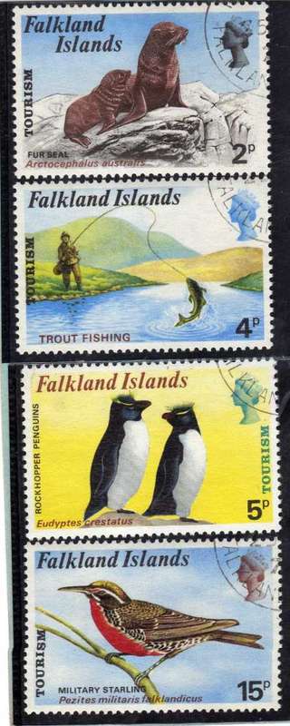 FALKLAND ISLANDS 1974 TOURISM SET OF 4 VFU. SG 296-299. CAT 10,90 POUNDS.