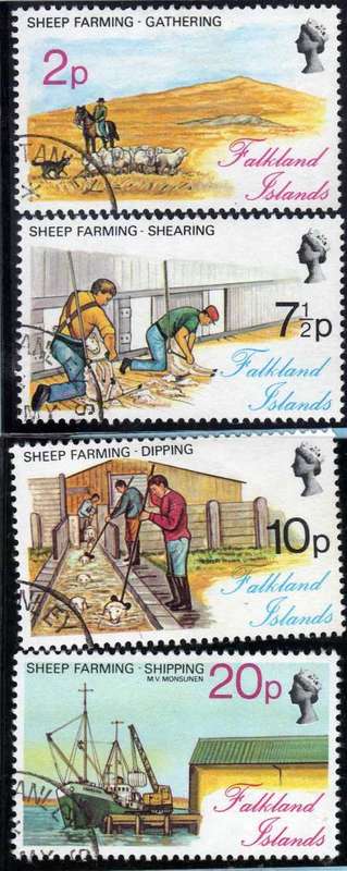 FALKLAND ISLANDS 1976 SHEEP FARMING SET OF 4 VFU. SG 321-324. CAT 7,35 POUNDS.