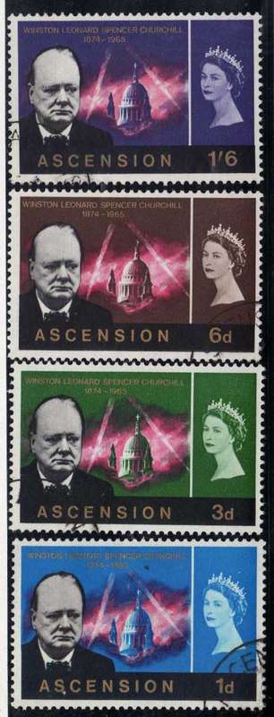 ASCENSION 1966 "CHURCHILL COMM" SET OF 4 VFU. SG 91-4. CAT 4 POUNDS. (2018)
