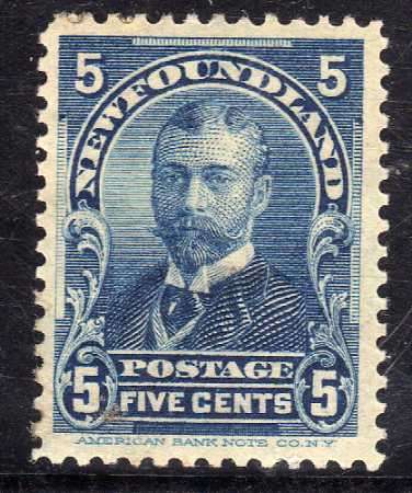 NEWFOUNDLAND 1897 5c BLUE CLEAN MOUNTED MINT BUT GUM THIN. SG 90. CAT 50 POUNDS. (2018)
