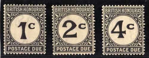 BRITISH HONDURAS 1923-64 POSTAGE DUE SET OF 3 ORDINARY PAPER LMM(*). CAT 5,25 POUNDS. (2018)