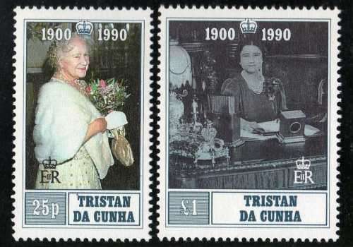 TRISTAN DA CUNHA 1990 QUEEN MOTHER 90th BIRTHDAY SET OF 2 U.M.M. SG 498-9. CAT 4,50 POUNDS.