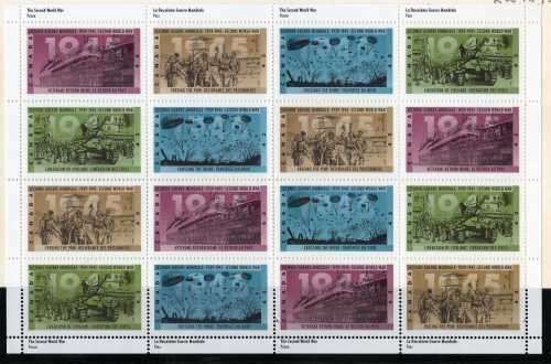CANADA 1995 "50TH ANNIV WW II" SHEET OF 4 SETS U.M.M. SG 1625-28. CAT 36 POUNDS.