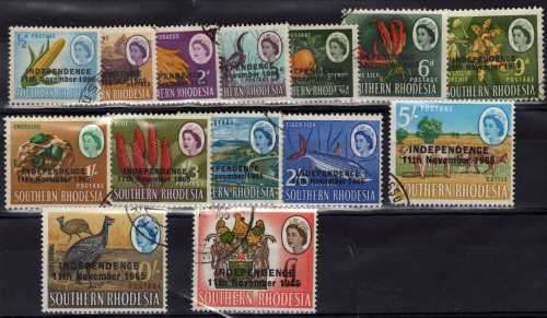 RHODESIA 1966 INDEPENDENCE SET OF 14 VFU. SACC 116-129. CAT R235.